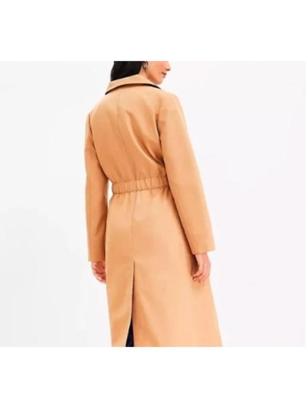 LOFT Women's Camel Tan Cotton Drawstring Waist Trench Coat Petite Size MP - Picture 3 of 9